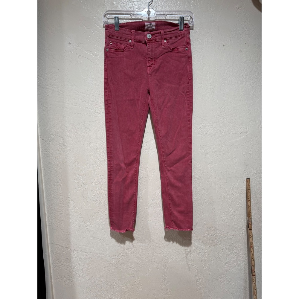 Hudson‎ Womens Pink Skinny Jeans Raw Hem Made in USA Size 26 Mid Rise Stretch